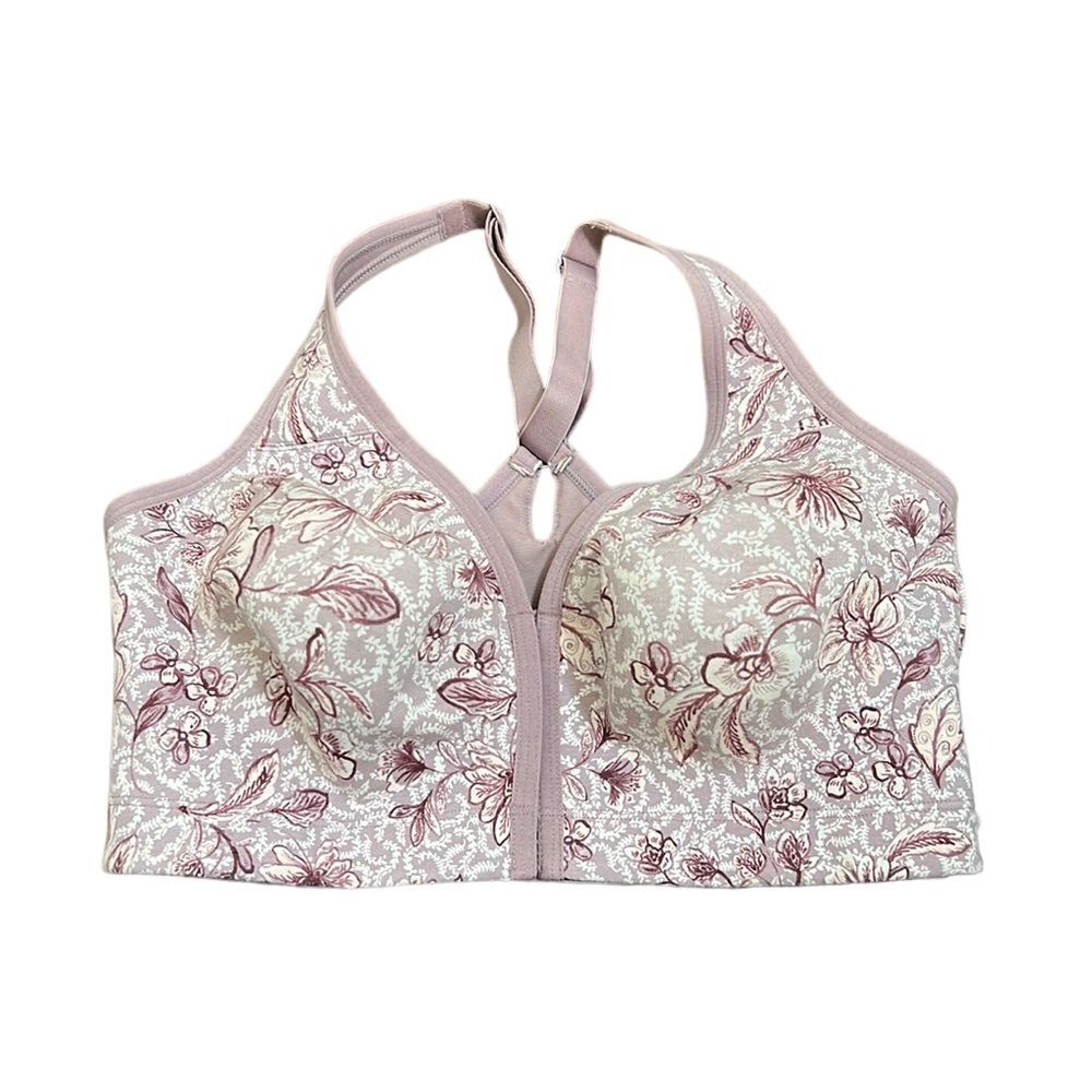 Cacique Purple Floral Print Unlined Full Coverage No-Wire Bra Size 36DDD